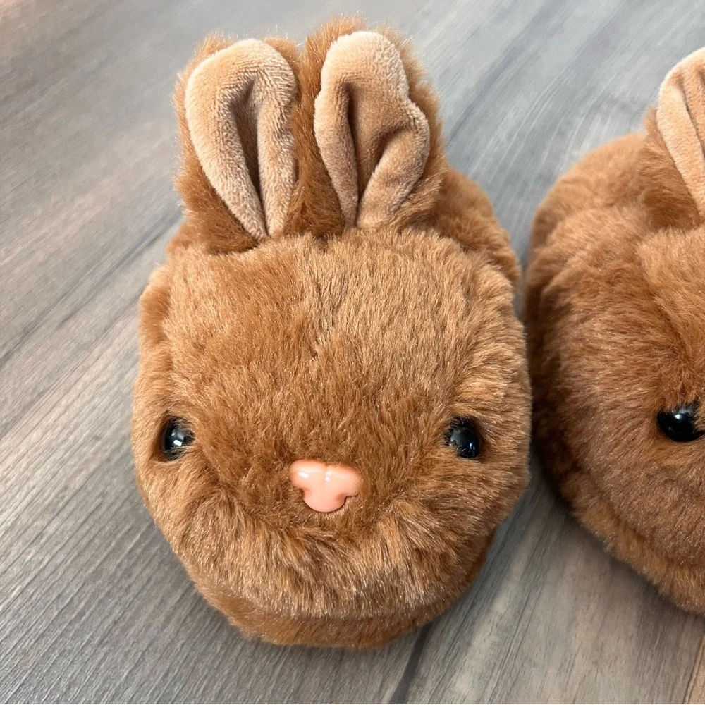 NWOT Olivia & Kate Toddler Brown Fuzzy Bunny Slippers Size Medium 8/9